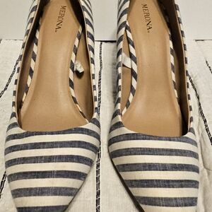 Merona Navy and Cream Striped Heels